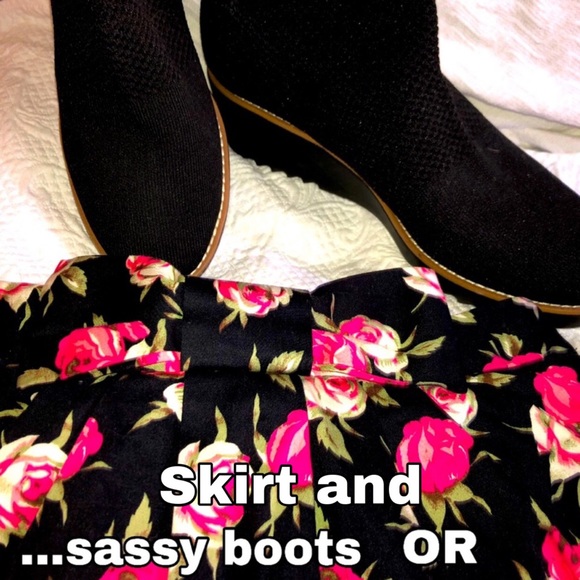 TOPSHOP cute mini floral skirt sash bow Black Rose Print Pink Red Ruched 4P - Picture 5 of 10